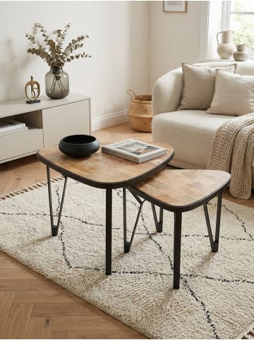 KADIMA DESIGN Massivholz-Metall Couchtisch Set, Industrie-Design, Platzsparend