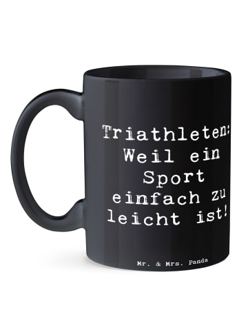 Mr. & Mrs. Panda Kaffeetasse Spruch Triathlon Helden mit Spruch in Schwarz
