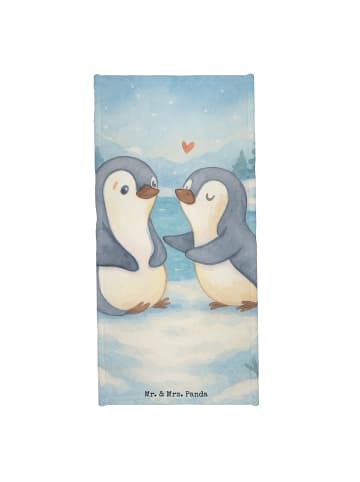 Mr. & Mrs. Panda Badehandtuch Pinguine trösten Design ohne Spruch in Grau Pastell