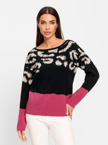 Heine Langarm-Pullover in fuchsia-schwarz-gemustert