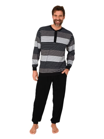 NORMANN Langarm Schlafanzug Frottee Stretch Pyjama Bündchen - 86806 in grau