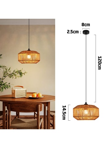 ZMH Pendelleuchte 1-flammige E27 in schwarz Kurzes Laternen Design Vintage Rattan