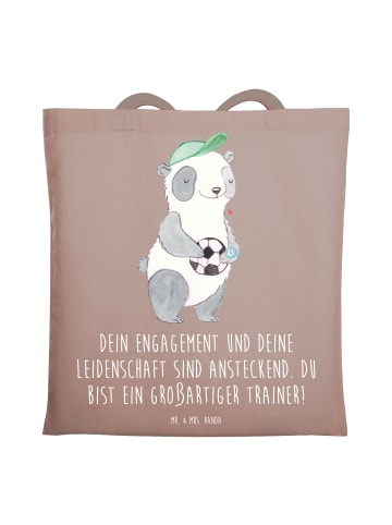 Mr. & Mrs. Panda Tote Bag Großartiger Trainer mit Spruch in Braun Pastell