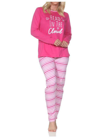 NORMANN Schlafanzug langarm Streifenoptik Übergrössen 126 10 802 in pink