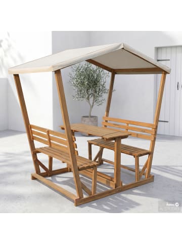 home24 Überdachte Gartensitzgruppe Eterra in Akazie Braun / Creme
