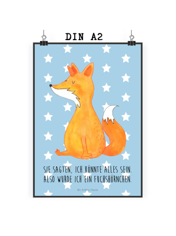 Mr. & Mrs. Panda Poster Einhorn Wunsch mit Spruch in Blau Pastell