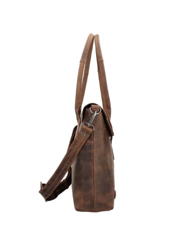 Plevier Retro Lamarr Schultertasche Leder 45 cm Laptopfach in dunkelbraun