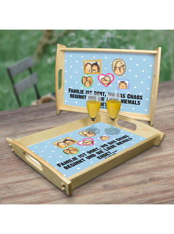 Mr. & Mrs. Panda Holztablett Igel Familie mit Spruch in Blau Pastell