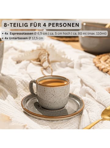 Sänger 8-tlg. Espressotassen Set Rio Perlgrau in Grau