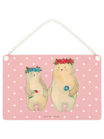 Mr. & Mrs. Panda Deko Schild Bären mit Blumenkranz ohne Spruch in Rot Pastell