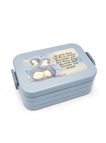 Mr. & Mrs. Panda Brotdose Pinguine Kuscheln Design mit Spruch in Blau Pastell
