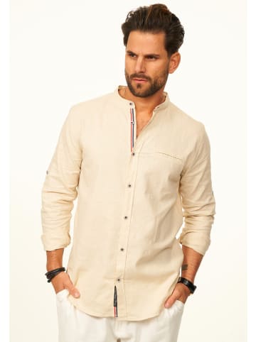behype Langarmhemd - aus Leinen im Regular-Fit mit Stehkragen in Beige