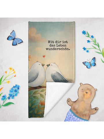 Mr. & Mrs. Panda Badetuch Turteltauben Liebe Design mit Spruch in Grau Pastell