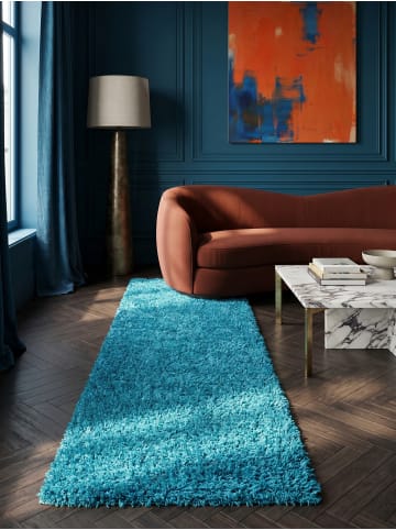 KADIMA DESIGN Teppich Hochflor Shaggy Waschbar Einfarbig RHEIN Strapazierfähig in Türkis
