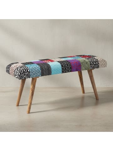 KADIMA DESIGN Sitzbank Samt / Massivholz Bank 117x51x38 cm Bettbank Patchwork,