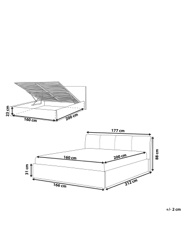 Beliani Doppelbett ORBEY in Grau - (W) 177 x (H) 88 x (L) 212 cm