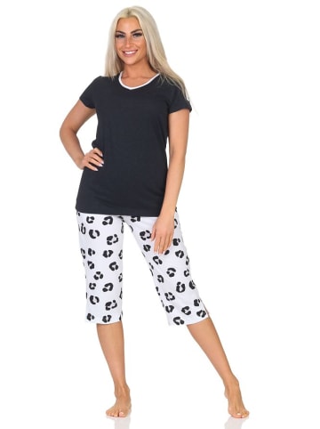 NORMANN Kurzarm Capri Pyjama Shorty Schlafanzug Hose Tiermotiv in anthrazit