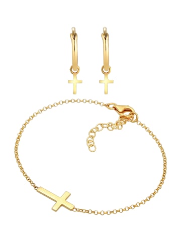 Elli Schmuckset 925 Sterling Silber Kreuz in Gold