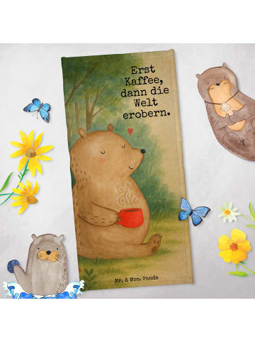 Mr. & Mrs. Panda Handtuch Bär Kaffee Design mit Spruch in Weiß