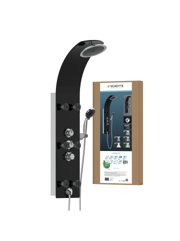 Franz Joseph Schütte LANZAROTE Glas-Duschpaneel, Schwarz, mit Thermostatarmatur