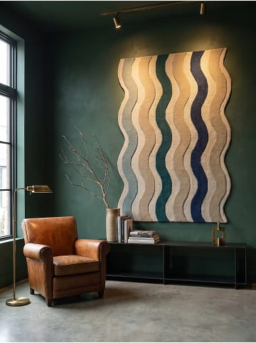 KADIMA DESIGN Wollteppich fussbodenheizung-geeignet MONNOW Wellenstreifen in Natur-Blau