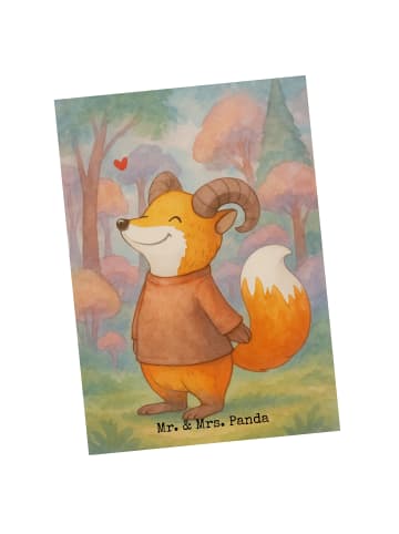 Mr. & Mrs. Panda Postkarte Widder Astologie Design ohne Spruch in Weiß