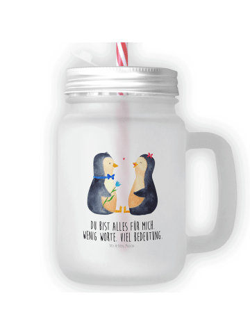 Mr. & Mrs. Panda Glas Pinguin Pärchen mit Spruch in Transparent