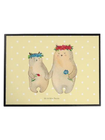 Mr. & Mrs. Panda Tischmatte Bären mit Blumenkranz ohne Spruch in Gelb Pastell