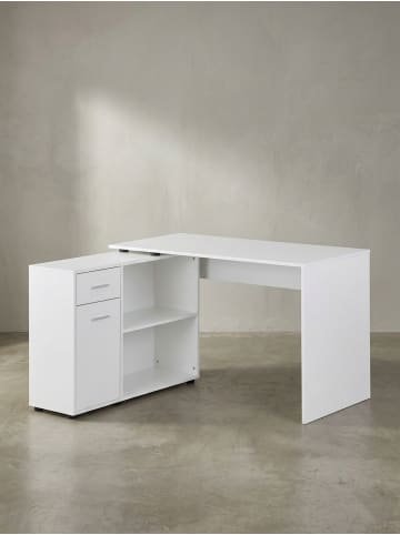 KADIMA DESIGN Schreibtisch mit Regal-Platte, integriertes Regal, flexibel aufstellbar in Weiß