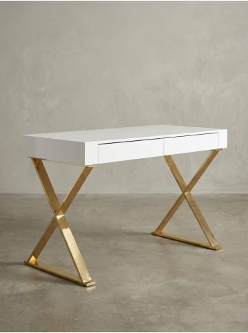 KADIMA DESIGN Schreibtisch 118x76x57 cm Holz Hochglanz Metallbeine Golden