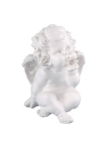 MARELIDA Engel mit Kusshand Gartenfigur Grabschmuck Grabengel H: 16cm in weiß