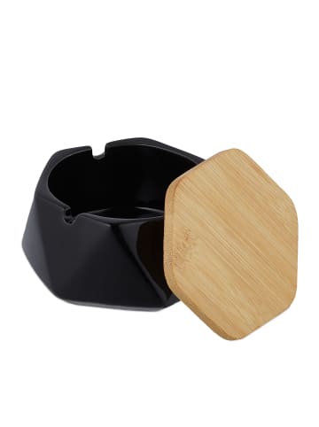 relaxdays 2 x Aschenbecher in Schwarz/ Natur - (B)11,5 x (H)6 x (T)10,5 cm