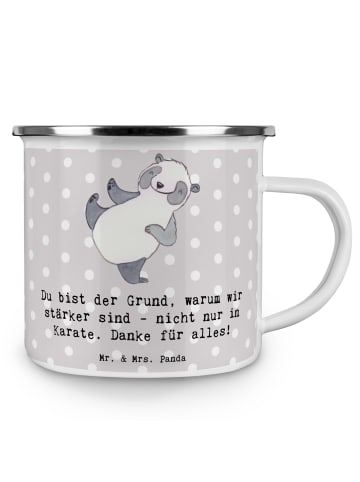 Mr. & Mrs. Panda Kaffeebecher Karate Trainerin Stärke mit Spruch in Grau Pastell
