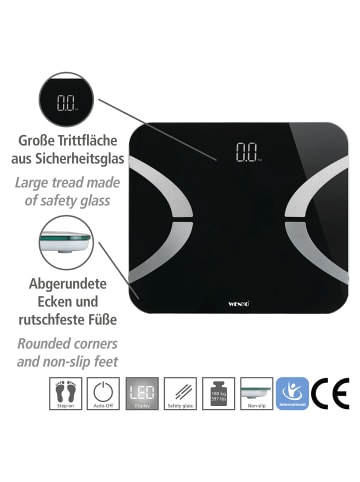 Wenko Analysewaage LED mit Bluetooth Schwarz in Schwarz