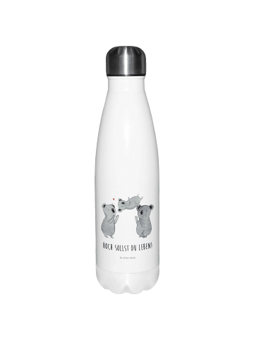 Mr. & Mrs. Panda Thermosflasche Koalas Feiern mit Spruch in Weiß
