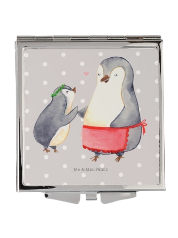 Mr. & Mrs. Panda Handtaschenspiegel quadratisch Pinguin mit Kind... in Grau Pastell