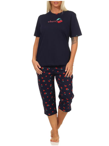 NORMANN Capri Schlafanzug kurzarm Pyjama Kirschen - 61958 in marine