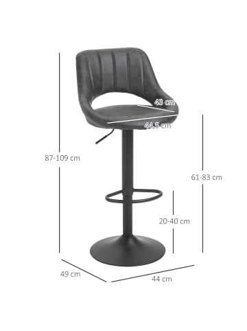 HOMCOM Barhocker-52L x 47B x 87-109H cm-Grau
