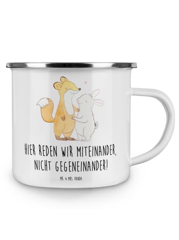 Mr. & Mrs. Panda Emaille Tasse Konflikte friedlich lösen mit Spruch in Weiß