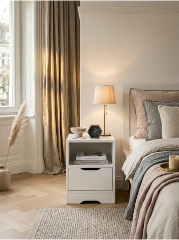 KADIMA DESIGN Nachttisch Modern | Schublade, Ablage, Melaminbeschichtet in Weiß