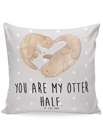 Mr. & Mrs. Panda Zierkissen Otter Herz mit Spruch in Grau Pastell