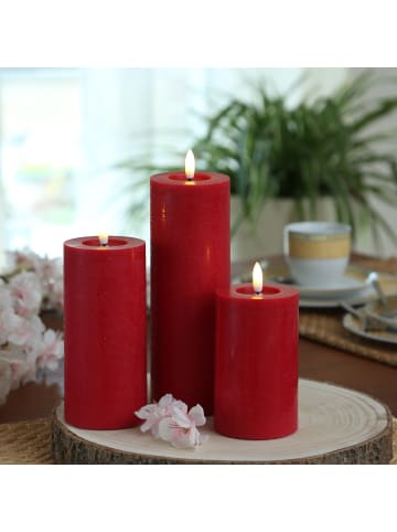 Adilina 3x LED Kerze LINA 3 Größen Echtwachs Rustik-Optik D: 7cm in rot