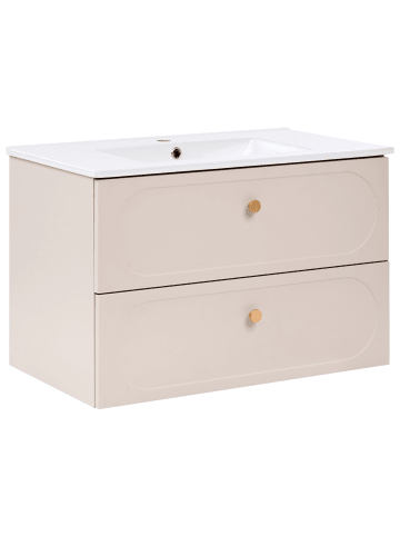 Beliani 2-tlg Badezimmerschrank mit Waschbecken TARUMIR in Beige/Gold