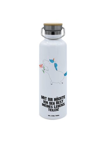 Mr. & Mrs. Panda Trinkflasche Einhorn Blume mit Spruch in Weiß