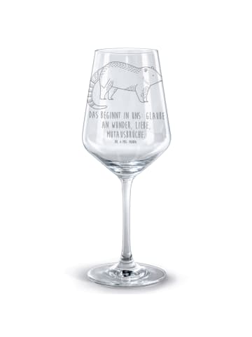 Mr. & Mrs. Panda Rotweinglas mit Gravur Nasenbär mit Spruch in Transparent