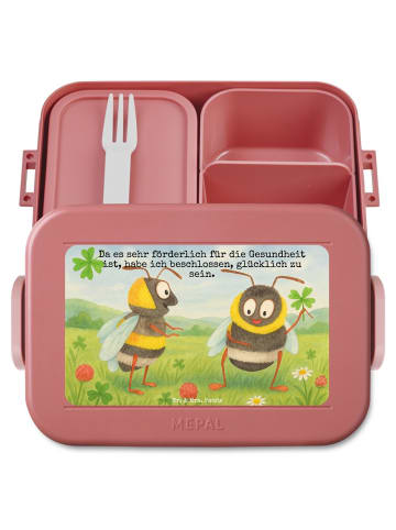 Mr. & Mrs. Panda Bento Box Hummeln Kleeblatt Design mit Spruch in Rot Pastell
