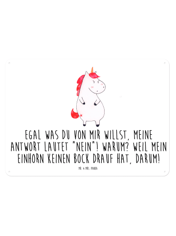Mr. & Mrs. Panda Blechschild Einhorn Wut mit Spruch in Weiß