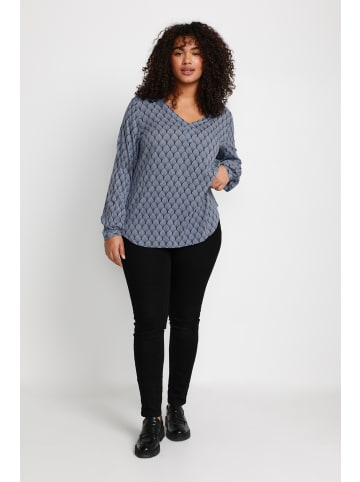 KAFFE curve Langarm-Bluse KColive in Blue / Black Fan Print