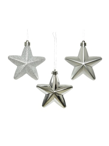MARELIDA 6er Set Weihnachtsbaumschmuck Sterne bruchfest H: 7,5cm in silber