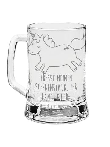 Mr. & Mrs. Panda Gravur Bierkrug Einhorn Happy mit Spruch in Transparent